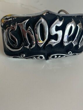 King Baby Studio Black and Silver 'Chosen' Belt Buckle, RARE. VINTAGE